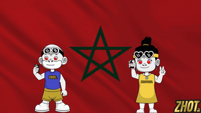 Boy And Girl Standing In Front Of Flag Saying Zhout GIF