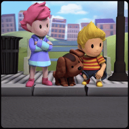 Boy And Girl Standing Next To Dog GIF