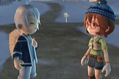 Boy And Girl Standing Next To Each Other In Game GIF