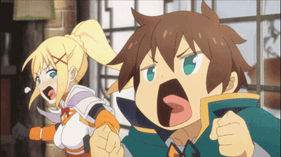 Boy And Girl Standing With Mouths Wide Open GIF