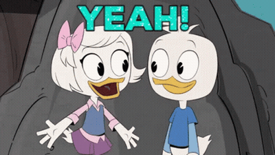 Boy And Girl Standing With Yeah Above GIF
