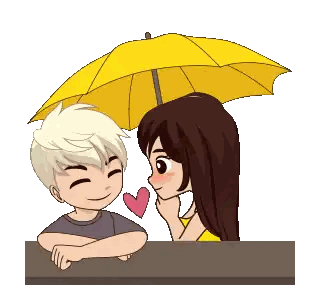 Boy And Girl Under Umbrella With Heart Faces Sticker