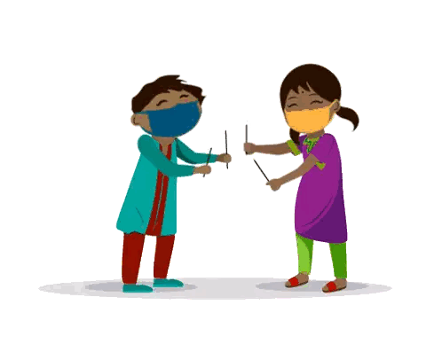 Boy And Girl Wearing Masks Holding Sparklers Sticker