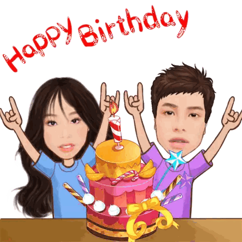 Boy And Girl With Birthday Cake Sticker