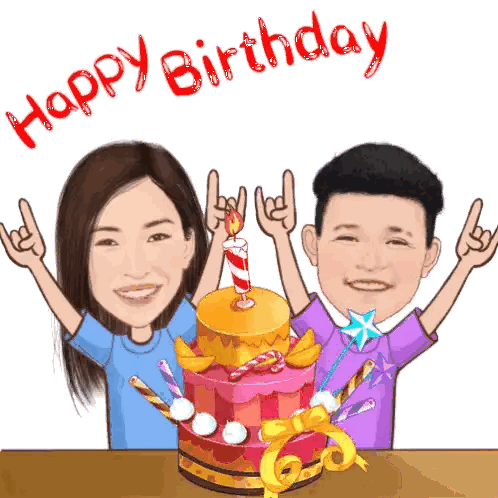 Boy And Girl With Birthday Cake Sticker
