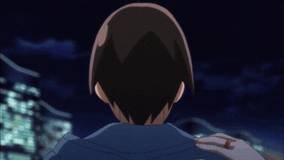 Boy And Girl With Pink Hair Looking At Each Other GIF