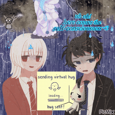 Boy And Girl With Sending Virtual Hug Note GIF