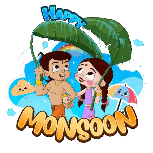 Boy And Girl With Umbrellas Happy Monsoon Sticker