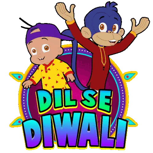 Boy And Monkey With Dil Se Diwali Sticker