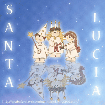 Boy And Two Girls With Santa And Lucia Above GIF