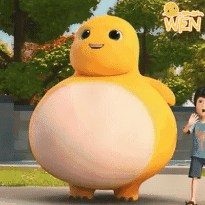 Boy Beside Yellow White Cartoon Character GIF