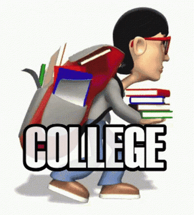Boy Carrying Books And Backpack Saying College GIF
