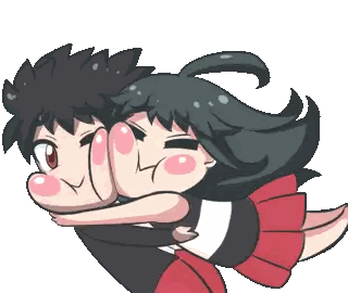 Boy Carrying Girl Making Face Sticker