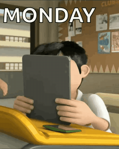 Boy Covering Face With Tablet Monday GIF