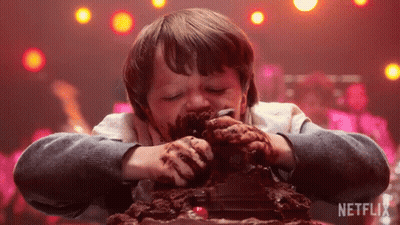 Boy Eating Chocolate Cake GIF
