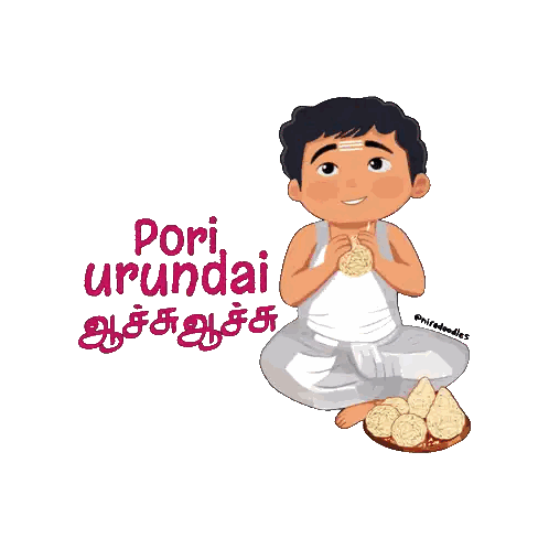 Boy Eating Food Pori Urundai Sticker