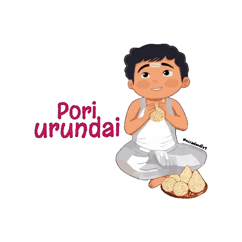 Boy Eating Food Pori Urundai Sticker