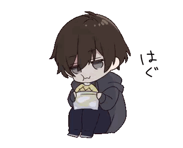 Boy Eating Sandwich With Chinese Text Sticker
