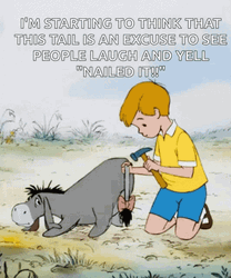Boy Fixing Eeyore Tail GIF