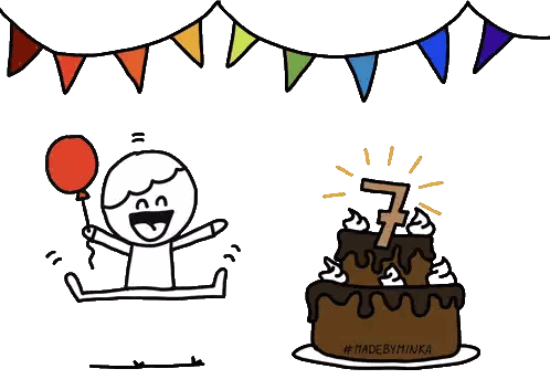 Boy Holding Balloon And Number 7 Cake Sticker