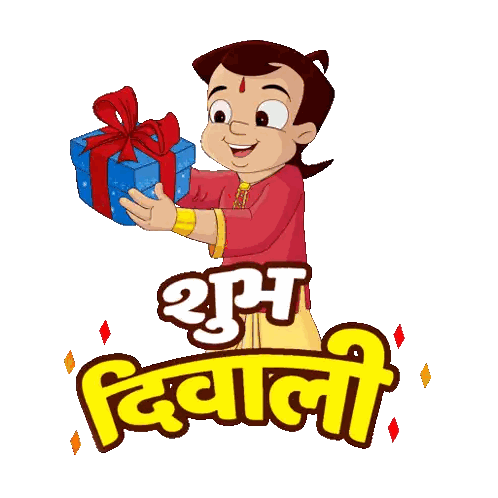 Boy Holding Blue Diwali Gift Box Sticker