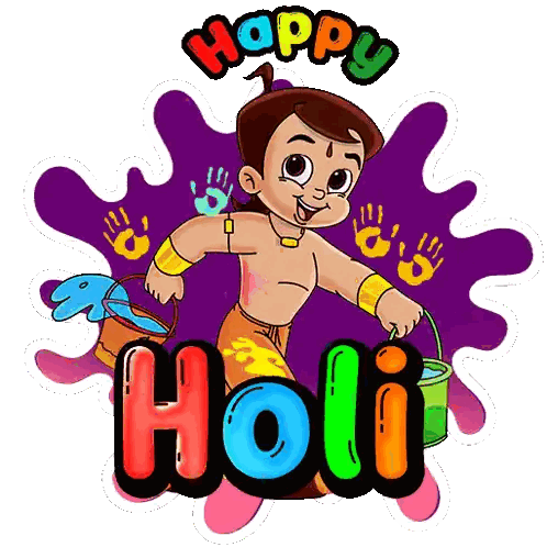 Boy Holding Bucket With Happy Holi Sticker