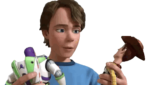 Boy Holding Buzz Lightyear Toy Sticker