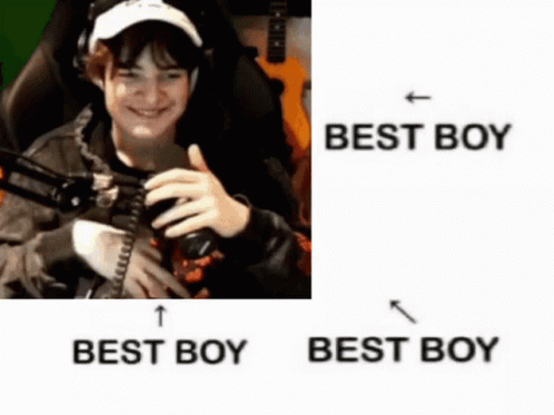 Boy Holding Camera With Best Boy Below GIF