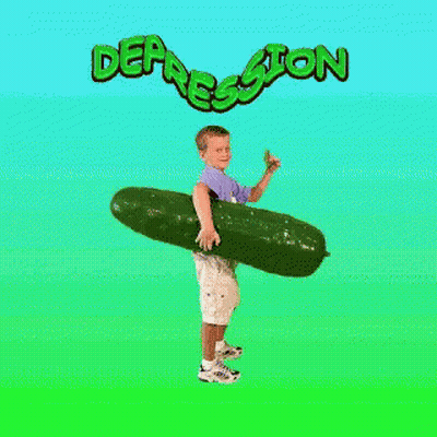 Boy Holding Cucumber Over Shoulder Saying Depression GIF