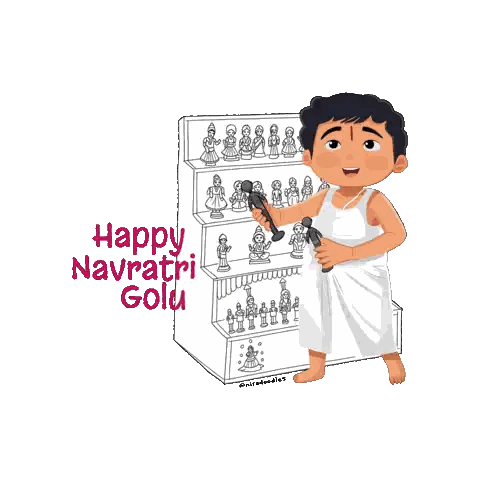 Boy Holding Doll For Navratri Sticker