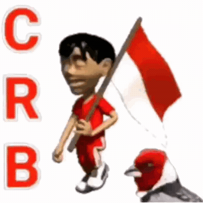 Boy Holding Flag Next To Bird GIF