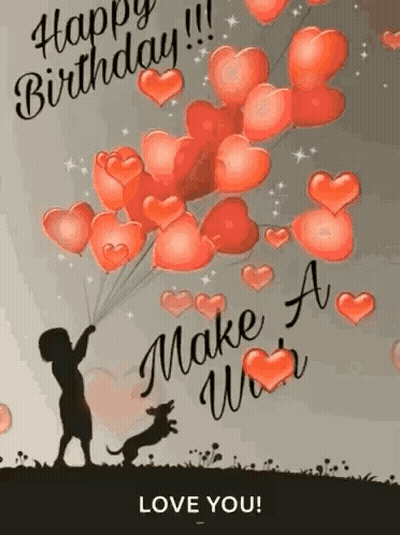 Boy Holding Heart Balloons And Dog GIF