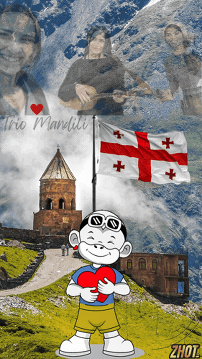 Boy Holding Heart In Front Of Trio Mandili Flag GIF