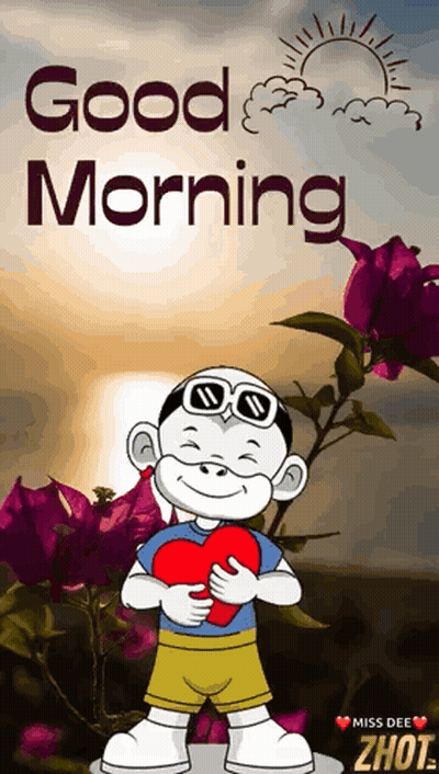 Boy Holding Heart Saying Good Morning GIF