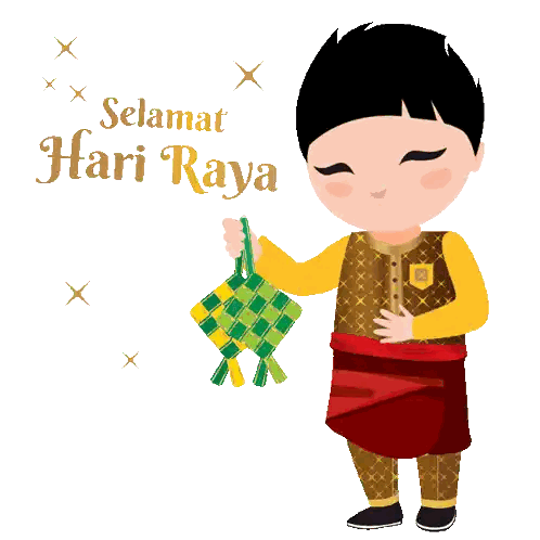 Boy Holding Lantern With Selamat Hari Raya Sticker