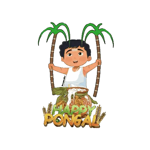 Boy Holding Palm Trees Happy Pongal Sticker