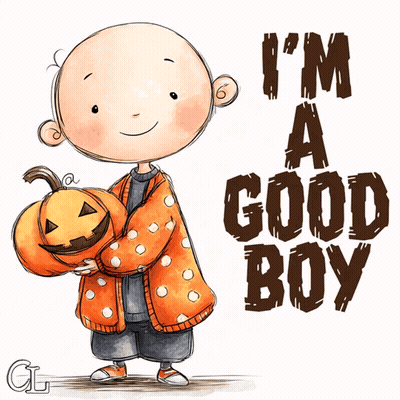 Boy Holding Pumpkin Saying I'm A Good Boy GIF