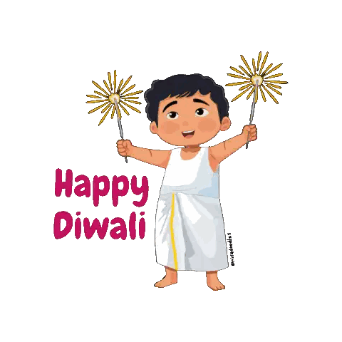Boy Holding Sparklers Happy Diwali Sticker