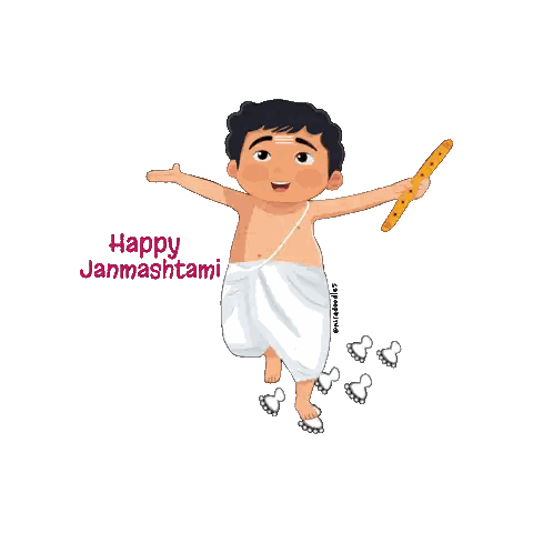 Boy Holding Stick Happy Janmashtami Sticker