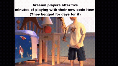 Boy Holding Toy Story Character Says Arsenal Players After Five Minutes GIF