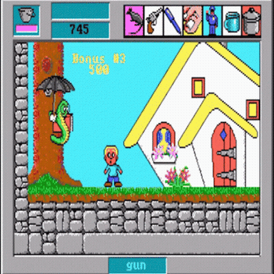 Boy Holding Umbrella In Front Of House GIF