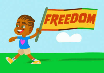 Boy Holding Yellow Banner Saying Juneteenth GIF