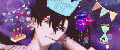 Boy In Birthday Hat Surrounded By Balloons And Candles GIF
