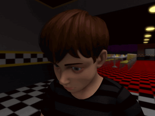 Boy In Black And White Striped Shirt With Checkered Floor GIF