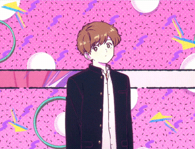 Boy In Black Jacket On Pink Background GIF