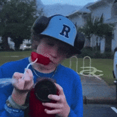 Boy In Blue Hat With Letter R GIF