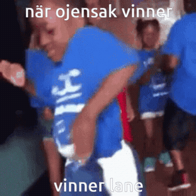 Boy In Blue Shirt Dancing With Caption Nar Ojensak Vinner Winner Lane GIF