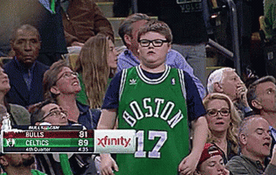 Boy In Boston Jersey In Basketball Stands GIF