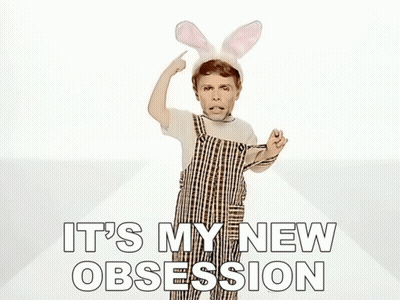 Boy In Bunny Ears And Overalls Says My New Obsession GIF