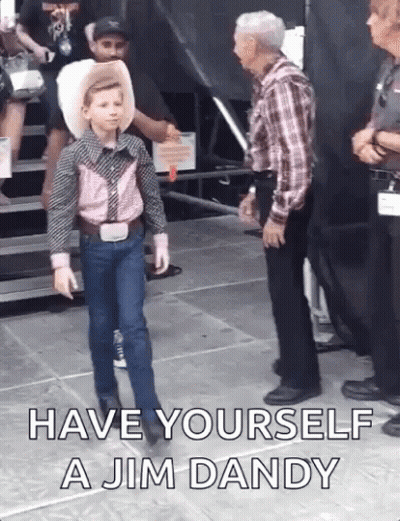 Boy In Cowboy Outfit Saying Jim Dandy GIF